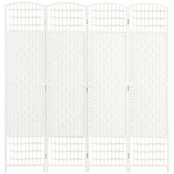 4 Panel Room Divider, Folding Privacy Screen, 5.6' Room Separator, Wave Fiber Freestanding Partition Wall Divider For Rooms, Home, Office, White White Paper