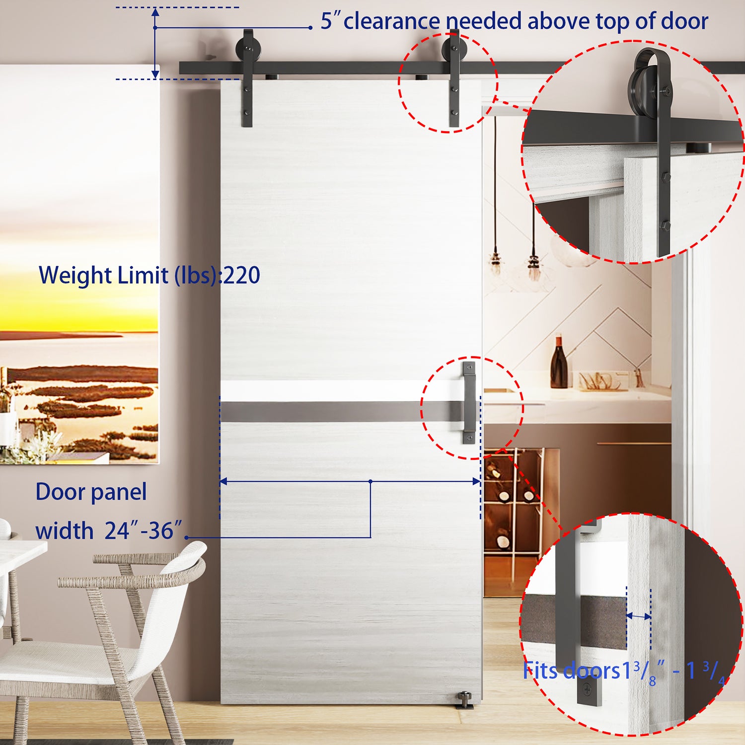 30" X 80" Melamine Integrated Door Slab 6.6Ft Sliding Track Kit Adjustable Floor Guider Pull Handle, Modern Interior Door Panel, Protected By 2Mm Thick Melamine Layer, Moisture Proof Gray Melamine