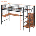 Twin Size Metal Loft Bed With Desk And Metal Grid, Stylish Metal Frame Bed With Lateral Storage Ladder And Wardrobe, Black Black Mdf Metal