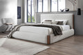 Sandro Queen Bed, White Boucl & Walnut Finish Bd02470Q Queen White Boucle