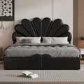 Queen Size Upholstered Petal Shaped Platform Bed With Hydraulic Storage System, Pu Storage Bed, Decorated With Metal Balls, Black Black Pu