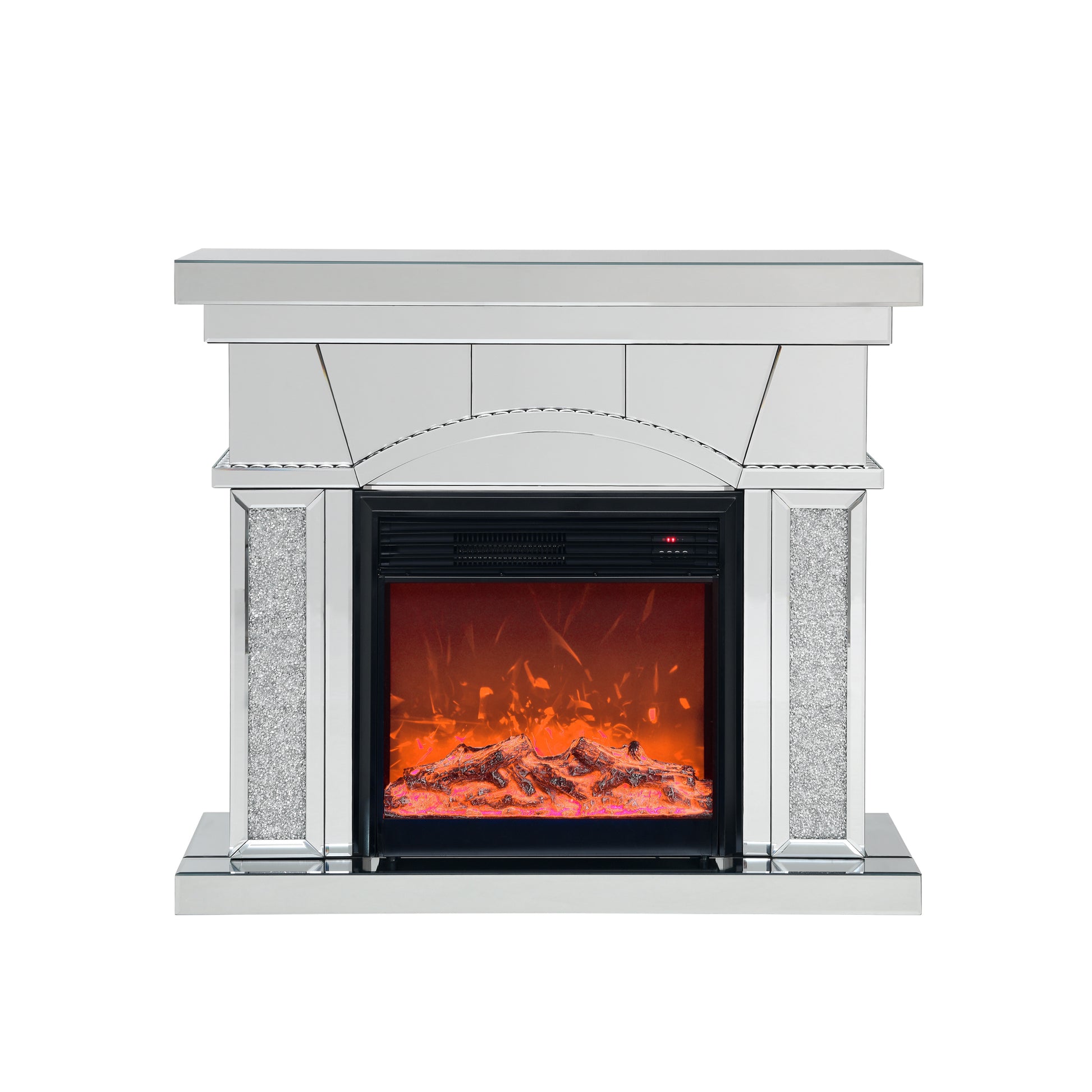 W 46" X D 12.5" X H 41" Dome Door Acrylic Mirror Fireplace Cabinet, Tv Fireplace Cabinet Powder Coated Electric Primary Living Space Yes Insert Electric 41 50 Yes Silver 400 Natural Vent American Design Acrylic Mdf Glass