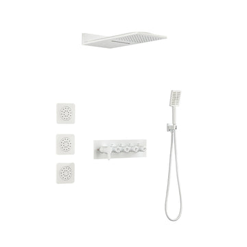 Wall Mounted Waterfall Rain Shower System With 3 Body Sprays & Handheld Shower White Wall Mounted Bathroom Brass