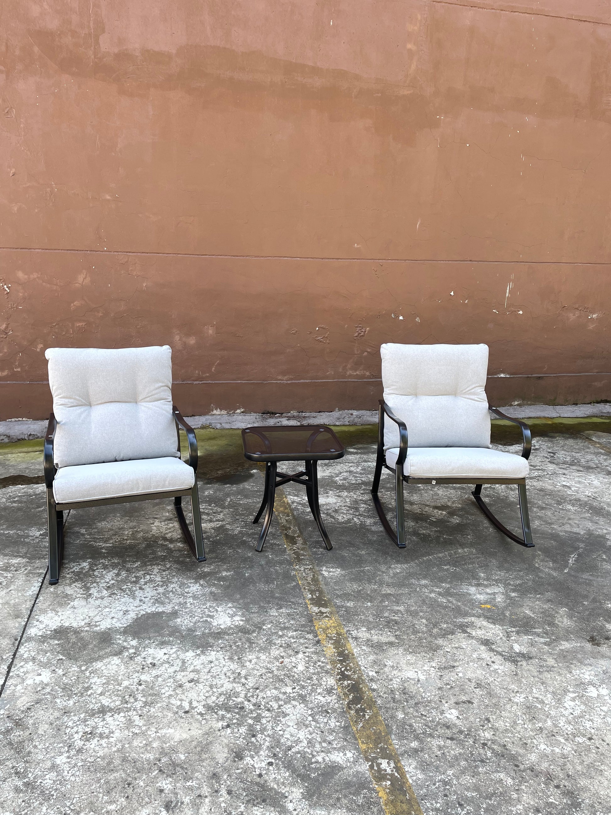 Rocker Set Chair And Teapoy Off White Off White Metal