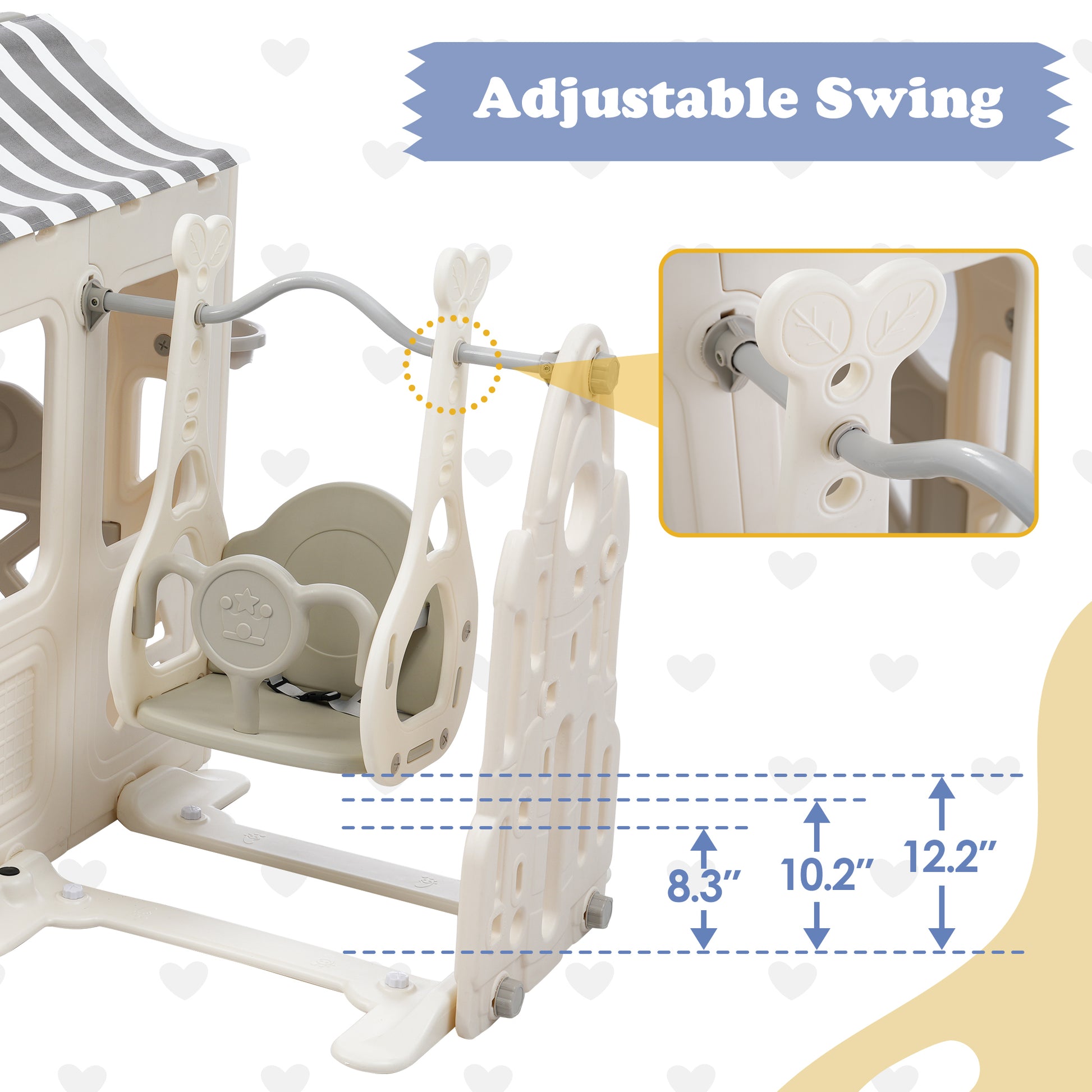 6 In 1 Toddler Slide And Swing Set, Kids Playground Climber Slide Playset With Fairy House, Freestanding Slide For Babies Off White Grey 50 99 Lbs Cute Hdpe Indoor & Outdoor Use