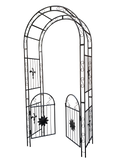 Metal Garden Arch With Doors Garden Arbor Trellis Climbing Plants Support Arch Outdoor Arch Wedding Arch Party Events Archway Black Black Iron