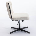 Armless Office Desk Chair No Wheels, White White Foam Polyester Blend