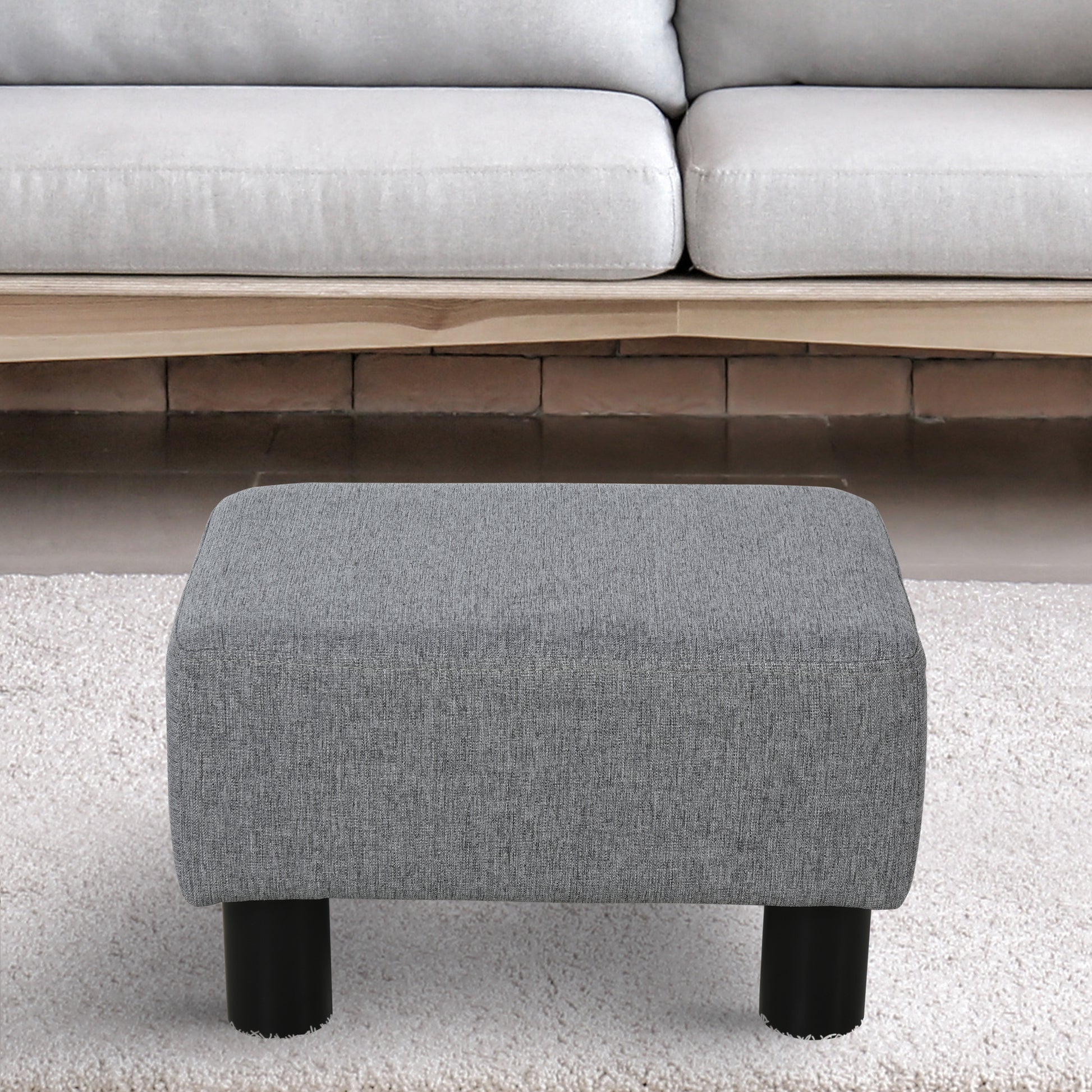 Ottoman Foot Rest, Small Foot Stool With Linen Fabric Upholstery And Plastic Legs, Cube Ottoman For Living Room, Gray Grey Fabric