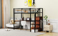 Twin Size Metal Loft Bed With Desk And Metal Grid, Stylish Metal Frame Bed With Lateral Storage Ladder And Wardrobe, Black Black Mdf Metal