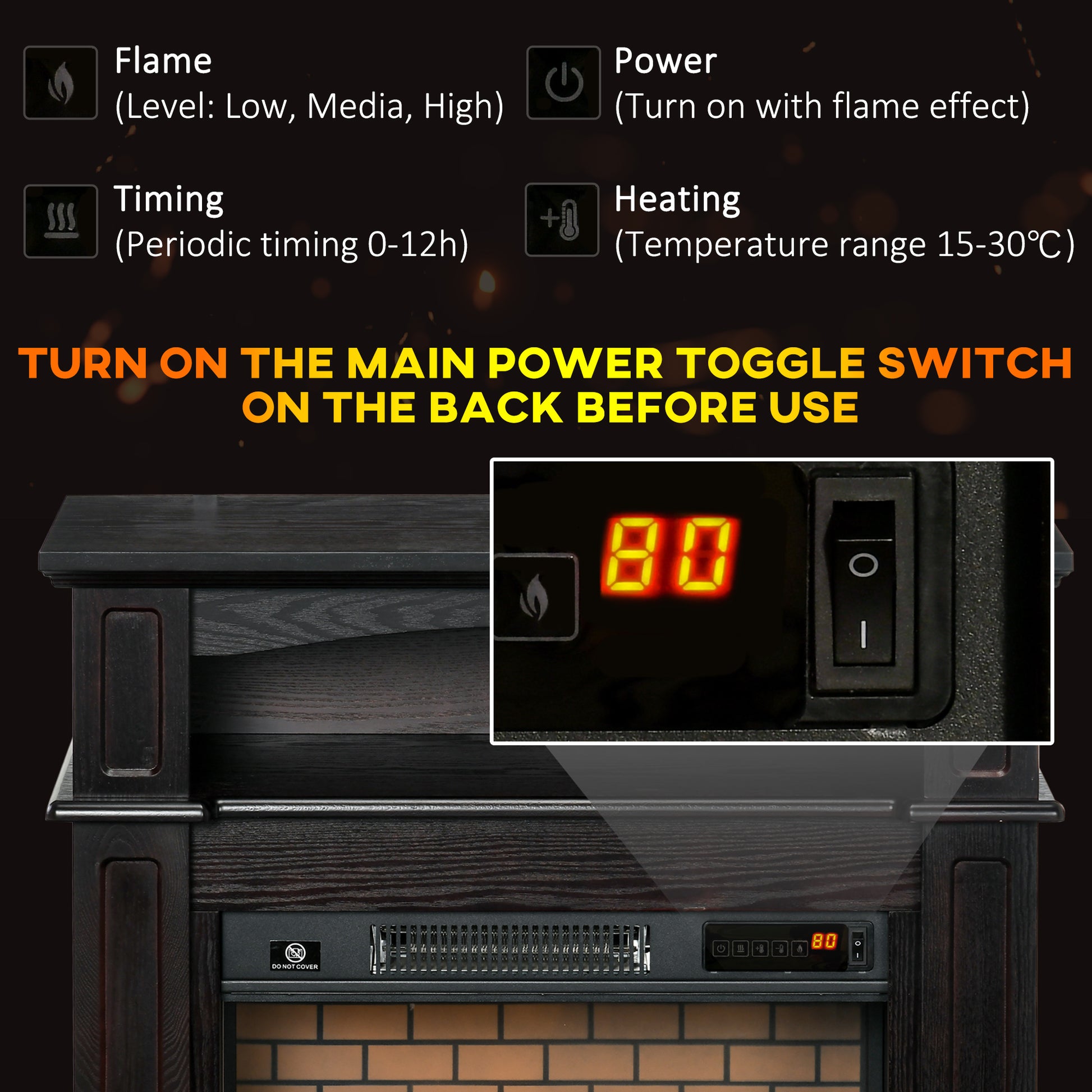 32" Electric Fireplace With Mantel, Freestanding Heater With Led Log Flame, Shelf And Remote Control, 700W 1400W, Brown Brown Steel