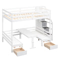 Full Over Full Size Bunk With Staircase,The Down Bed Can Be Convertible To Seats And Table Set,White Box Spring Not Required Full White Wood Bedroom Bunk Pine