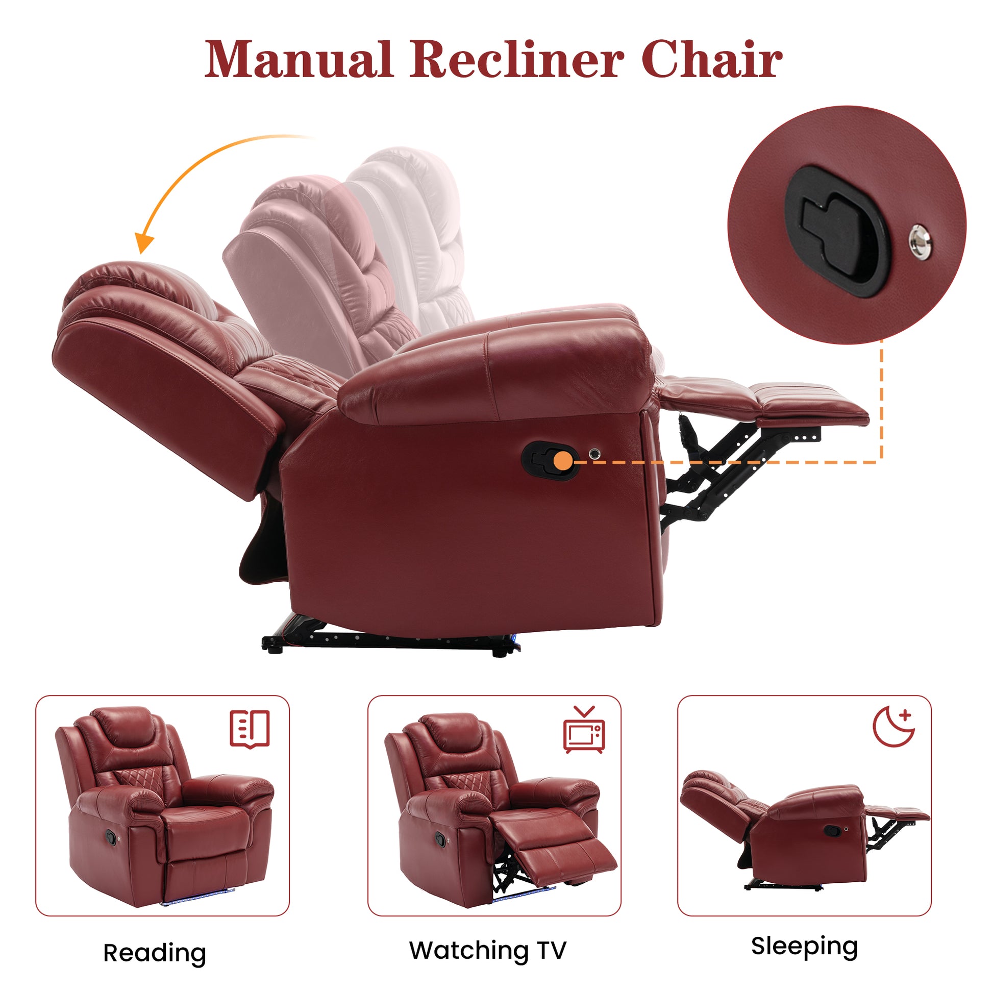 3 Pieces Recliner Sofa Sets Home Theater Seating Manual Recliner Chair With Center Console And Led Light Strip For Living Room, Wine Red Wine Red Foam Faux Leather