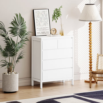 31.61"4 Tier 5 Drawer Mdf Storage Cabinet,For Bedroom,Living Room,Dining Room,Hallways,White White Mdf