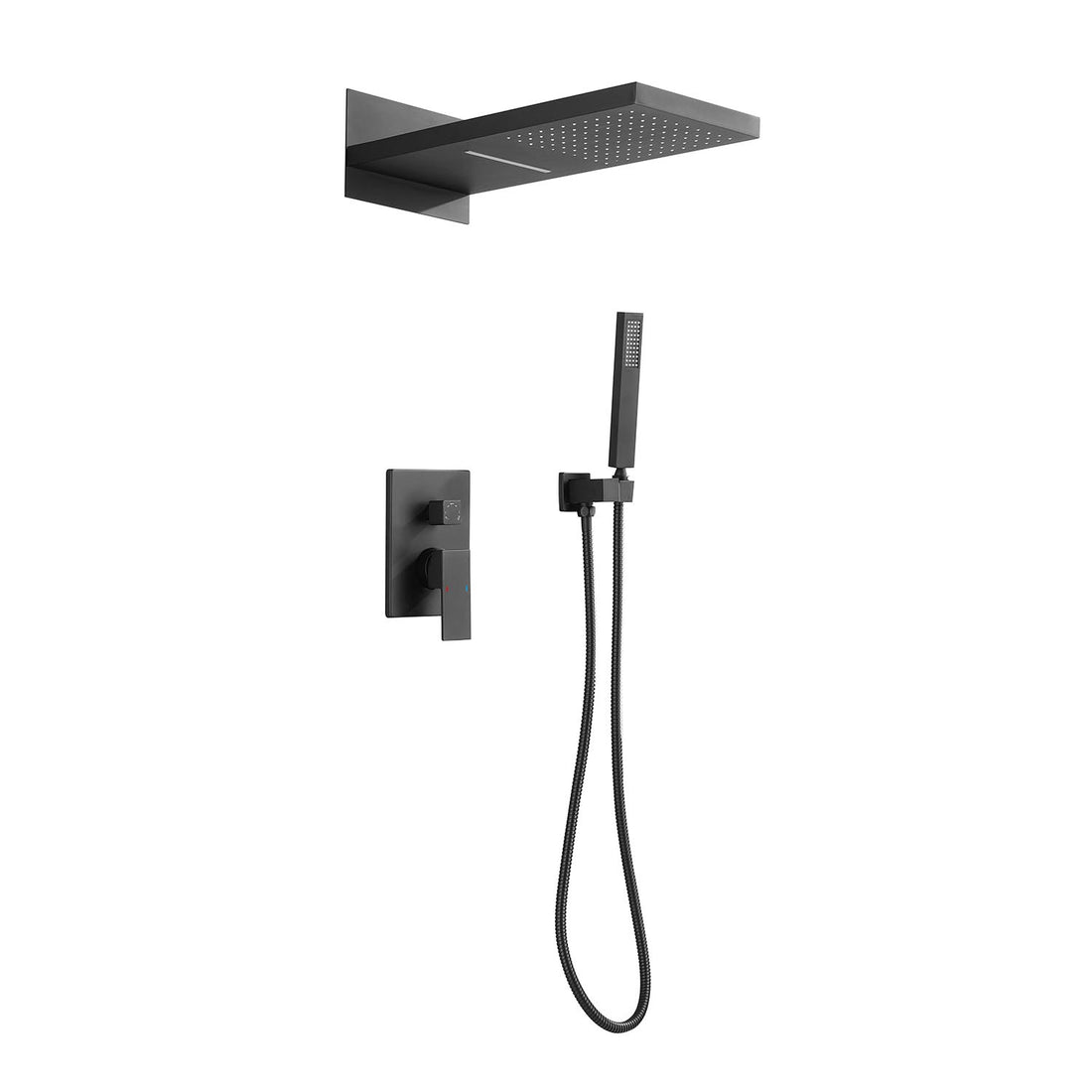 Wall Mounted Waterfall Rain Shower System Matte Black Brass