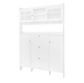 Contemporary Shoe Cabinet With Open Storage Platform, Tempered Glass Hall Tree With 3 Flip Drawers, Versatile Tall Cabinet With 4 Hanging Hooks For Hallway, White 3 4 Drawers White Primary Living Space Adjustable Shelves Particle Board