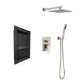 Shower System With Rain Shower Head, Hand Shower Head, Water Control Valve, Shower Bracket, Hose And Niche Brushed Nickel Wall Mounted Bathroom Brass