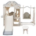 6 In 1 Toddler Slide And Swing Set, Kids Playground Climber Slide Playset With Fairy House, Freestanding Slide For Babies Off White Grey 50 99 Lbs Cute Hdpe Indoor & Outdoor Use