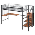 Twin Size Metal Loft Bed With Desk And Metal Grid, Stylish Metal Frame Bed With Lateral Storage Ladder And Wardrobe, Black Black Mdf Metal