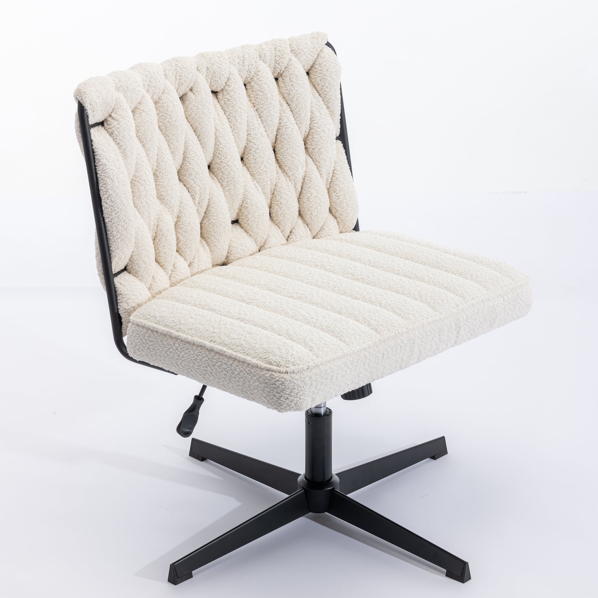 Armless Office Desk Chair No Wheels, White White Foam Polyester Blend