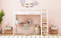 Twin Size Metal Loft Bed With Desk And Metal Grid, Stylish Metal Frame Bed With Lateral Storage Ladder And Wardrobe, White White Mdf Metal