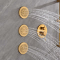 Shower System With Shower Head, Hand Shower, Slide Bar, Bodysprays, Shower Arm, Hose, Valve Trim, And Lever Handles Brushed Gold Wall Mounted Bathroom Brass