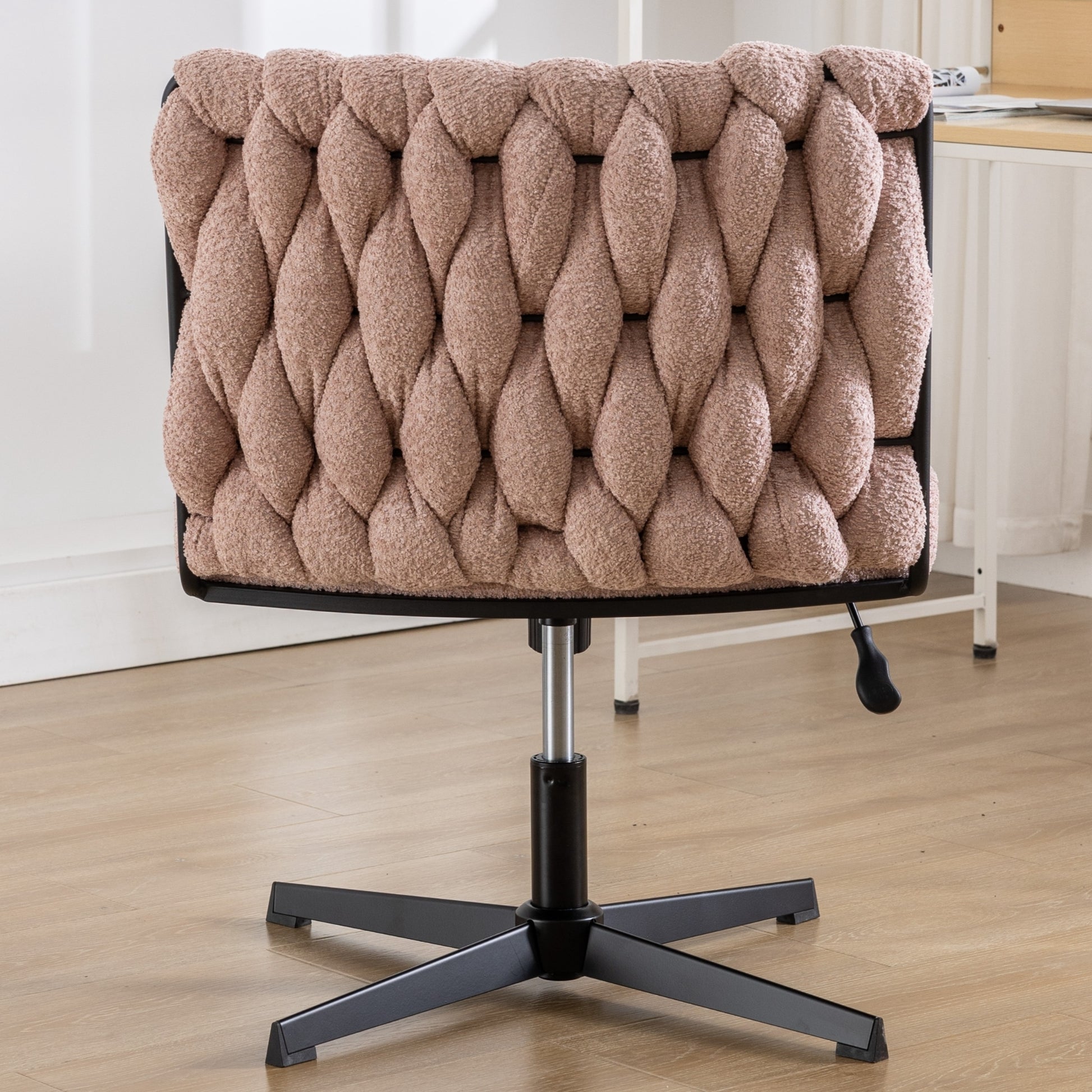 Armless Office Desk Chair No Wheels, Pink Pink Foam Polyester Blend