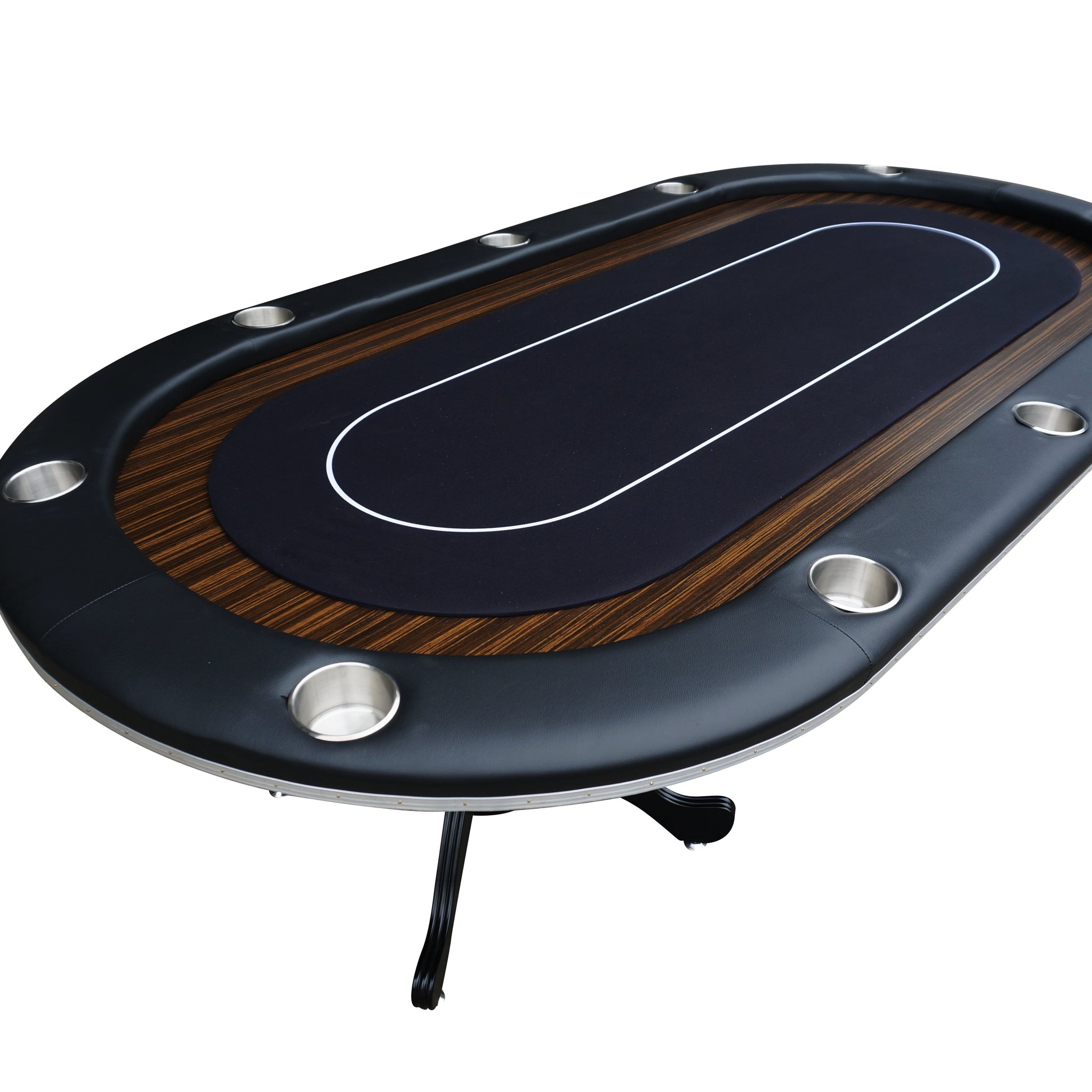 96" Oval Aura Casino Waterproof Felt Curved Legs Poker Table Black Wood