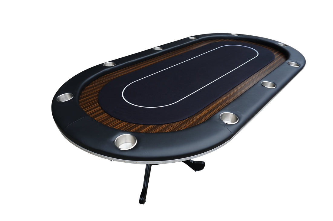 96" Oval Aura Casino Waterproof Felt Curved Legs Poker Table Black Wood