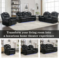 Home Theater Seating Manual Recliner Chair With Led Light Strip For Living Room,Bedroom, Black Black Foam Faux Leather