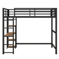 Full Size Metal Loft Bed With Built In Desk And Storage Shelves, Black Black Metal & Wood