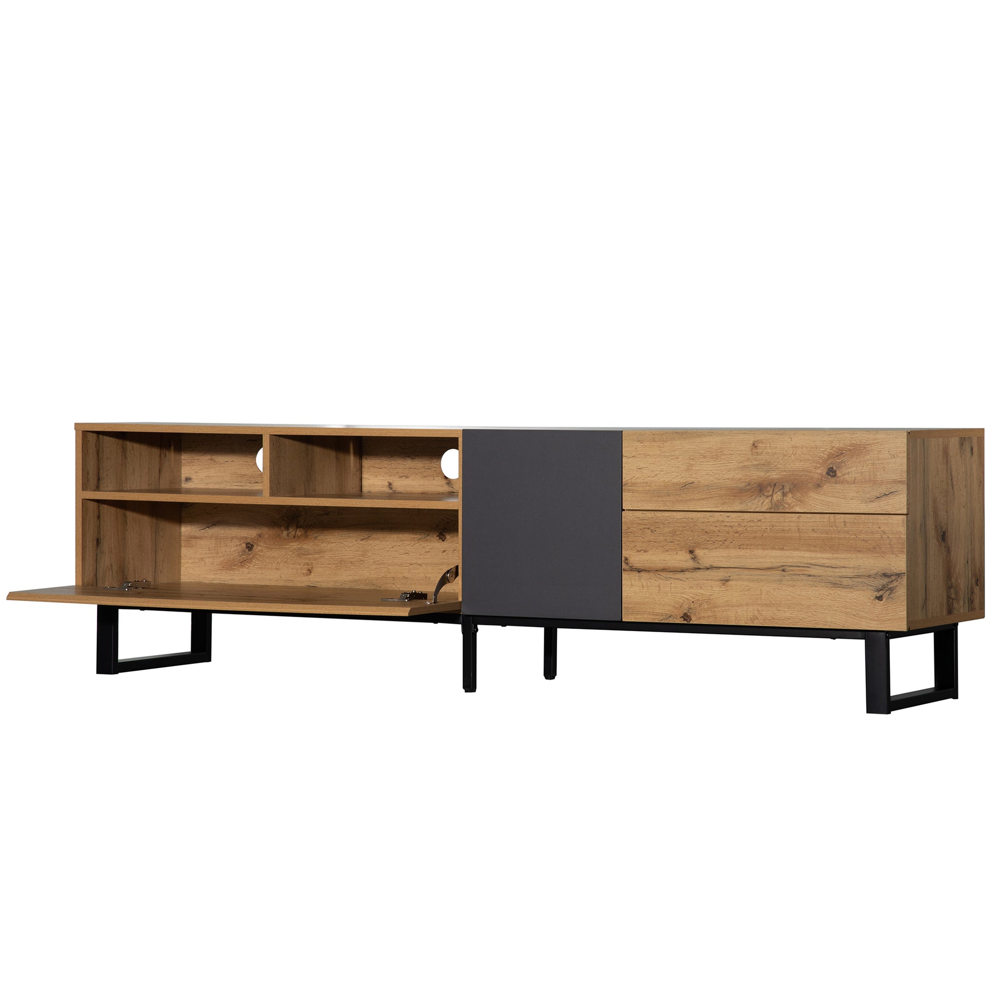 Modern Tv Stand For 80'' Tv With Double Storage Space, Media Console Table, Entertainment Center With Drop Down Door For Living Room, Bedroom, Home Theatre Wood Primary Living Space 70 79 Inches 70 79 Inches 75 Inches Mdf Metal