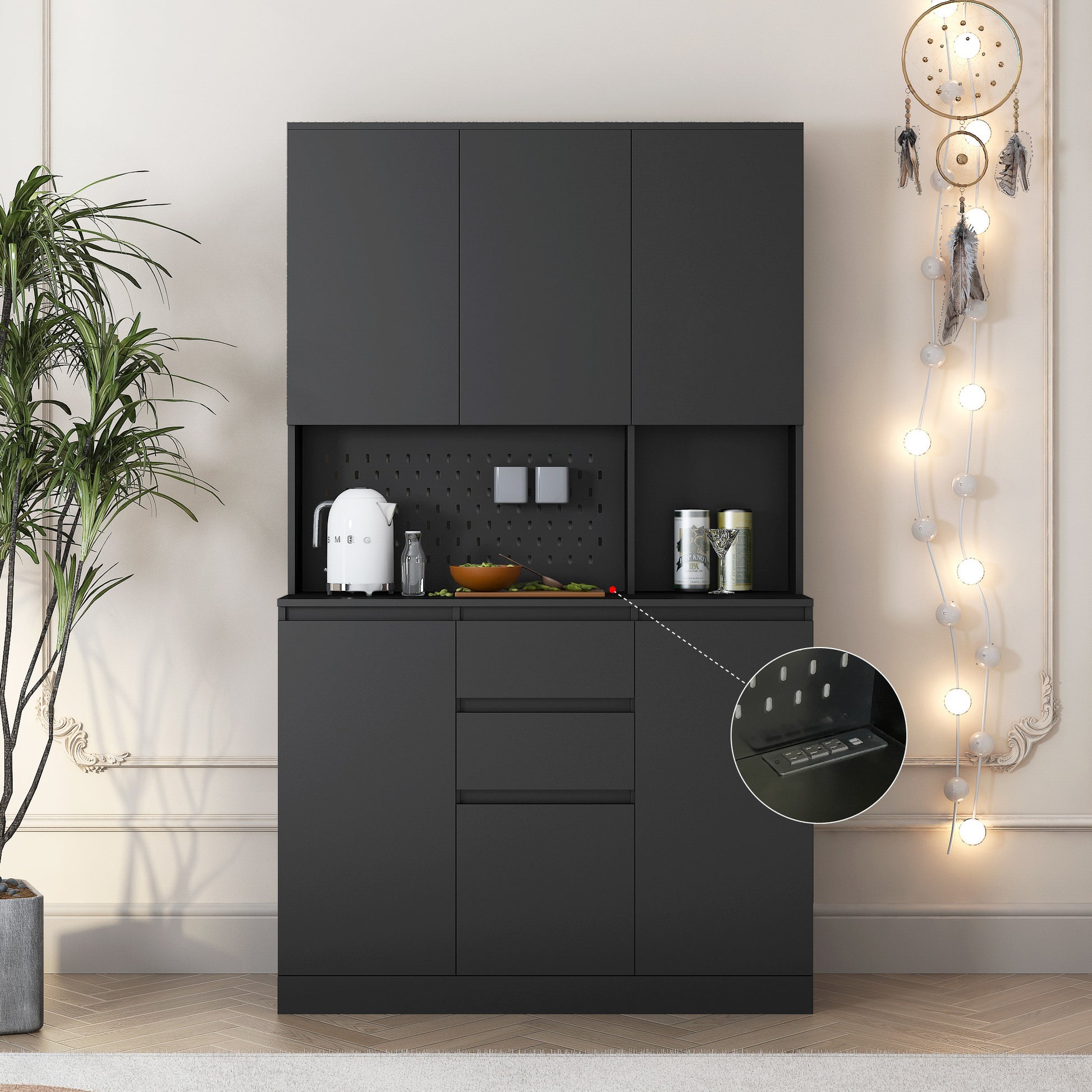 74" Freestanding Kitchen Pantry Cabinet Cupboard With 6 Doors,3 Shelves And 2 Drawer,Versatile Wardrobe & Kitchen Cabinet,Craft Storage Cabinet,Laundry Room Storage For Bedroom Kitchen Black Black Mdf