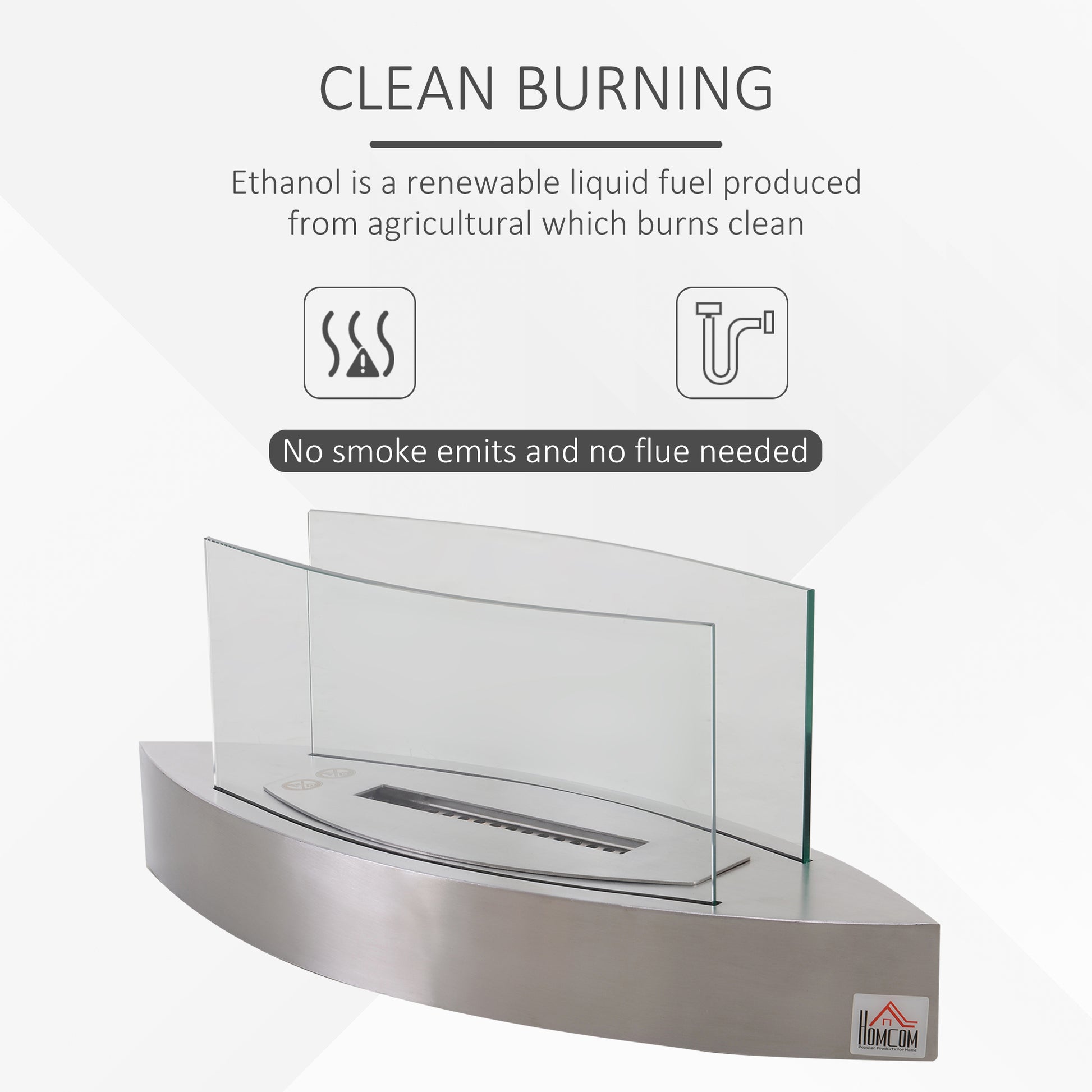 Ethanol Fireplace, 23.5" Tabletop 0.15 Gallon Stainless Steel 215 Sq. Ft., Burns Up To 2 Hours, Silver Silver Stainless Steel