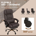 High Back Vibration Massage Office Chair With 6 Points, Hight Adjustable Computer Desk Chair, Reclining Office Chair With Retractable Footrest And Remote, Brown Brown Faux Leather