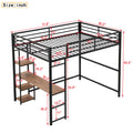 Full Size Metal Loft Bed With Built In Desk And Storage Shelves, Black Black Metal & Wood