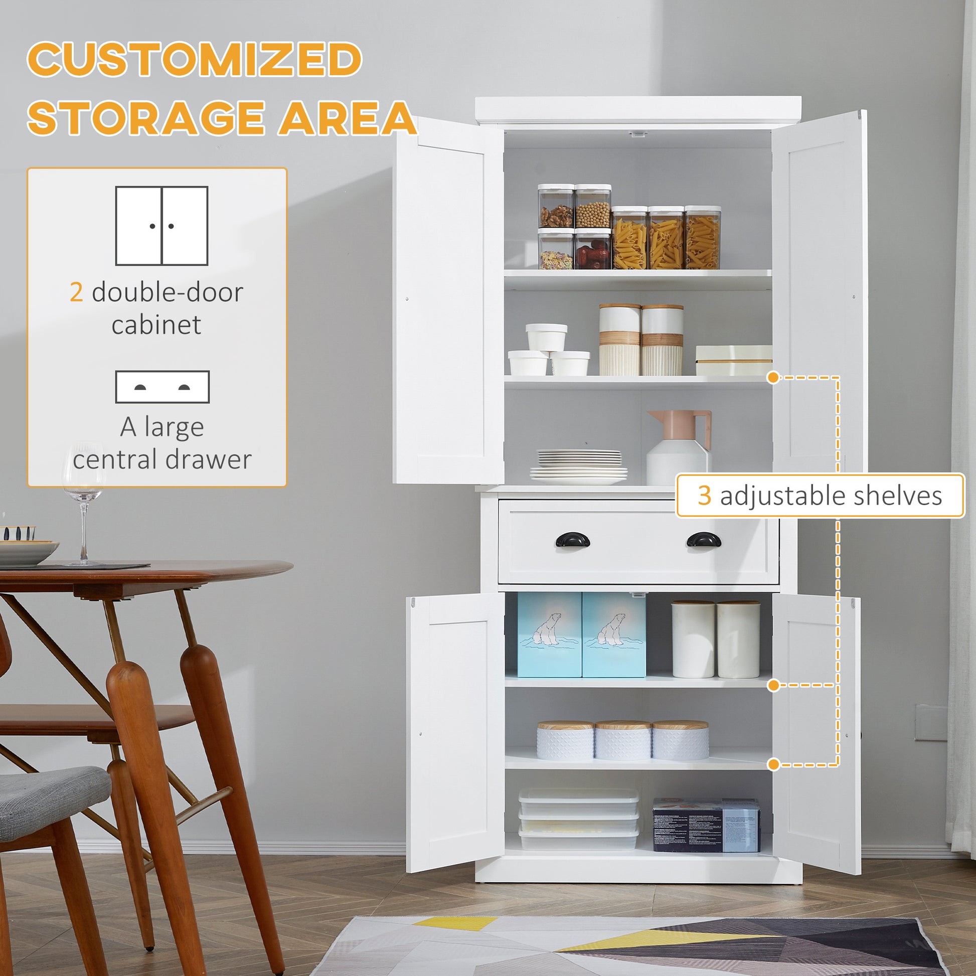 72" Freestanding Kitchen Pantry Cabinet, Tall Storage Cabinet With 2 Door Cupboards, 2 Drawers And Adjustable Shelves, White White Mdf