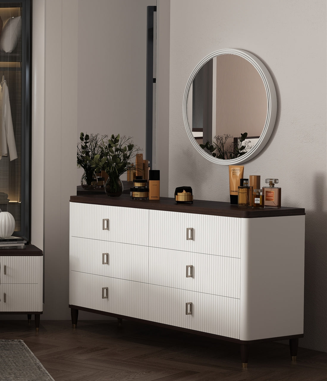 Carena Mirror, White & Brown Finish Bd02029 Brown White Wood