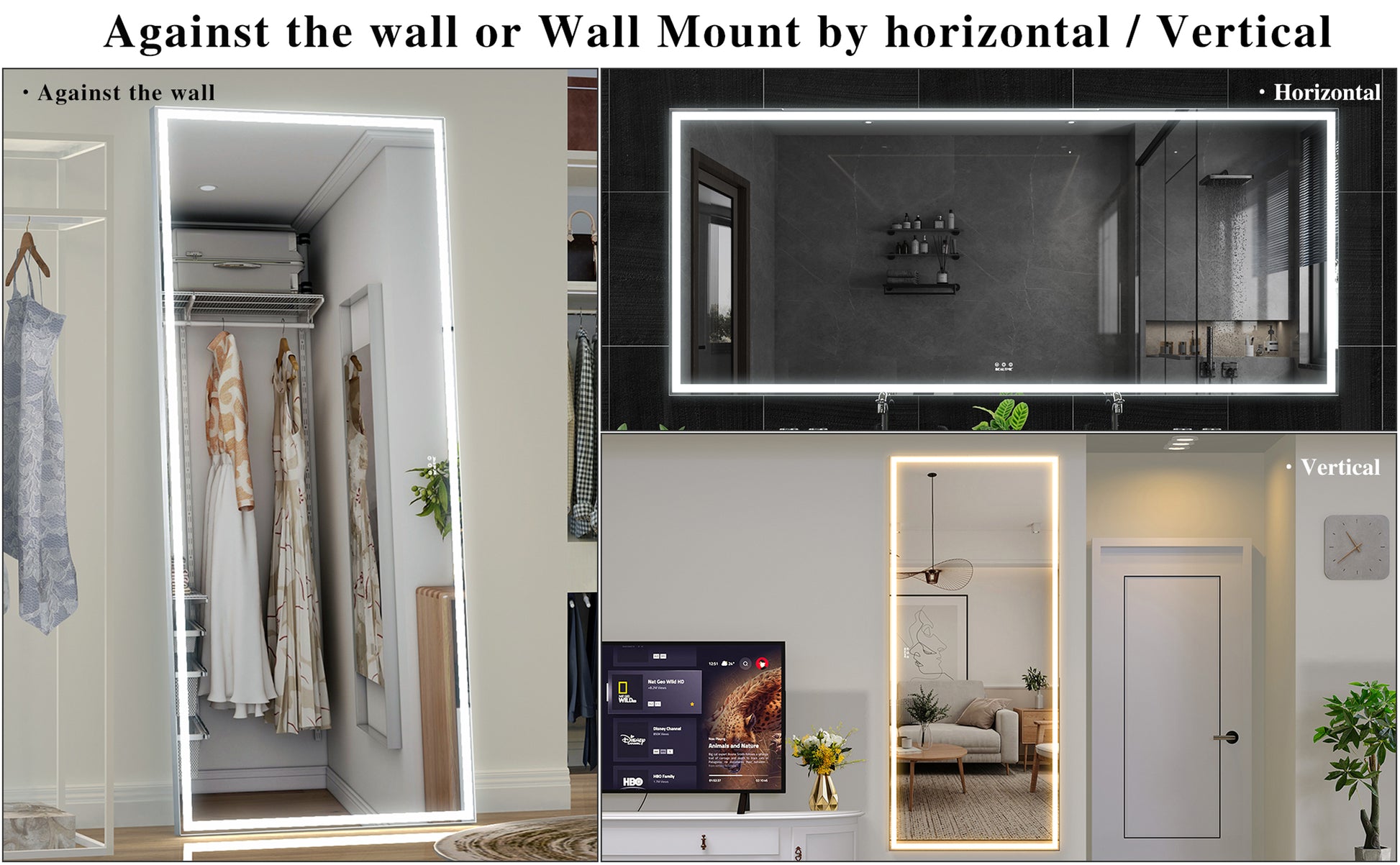 Extra Large Led Bathroom Mirror With 3 Color Aluminum Framed Wall Mirror Full Body Mirror With Lights, Vertical Horizontal Hanging Aluminum Framed Mirror For Bedroom Living Room, Silver, 84X36 Inches Silver Aluminium