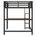 Full Size Metal Loft Bed With Built In Desk And Storage Shelves, Black Black Metal & Wood