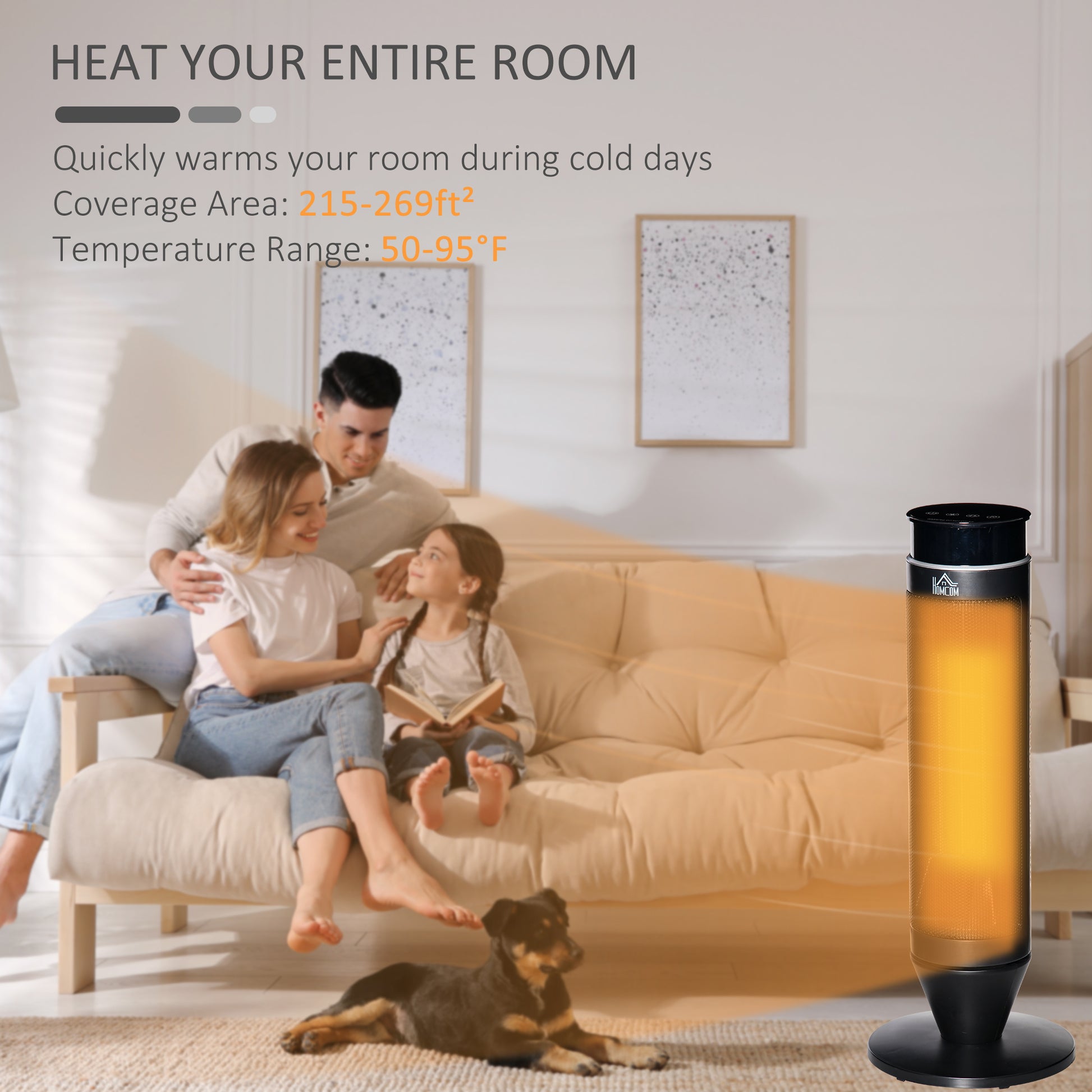 2 In 1 Tower Heater, Indoor Electric Space Heater With Oscillation, Remote Control, 8H Timer, Three Heating Modes High, Low, Fan , 750W 1500W Black Plastic