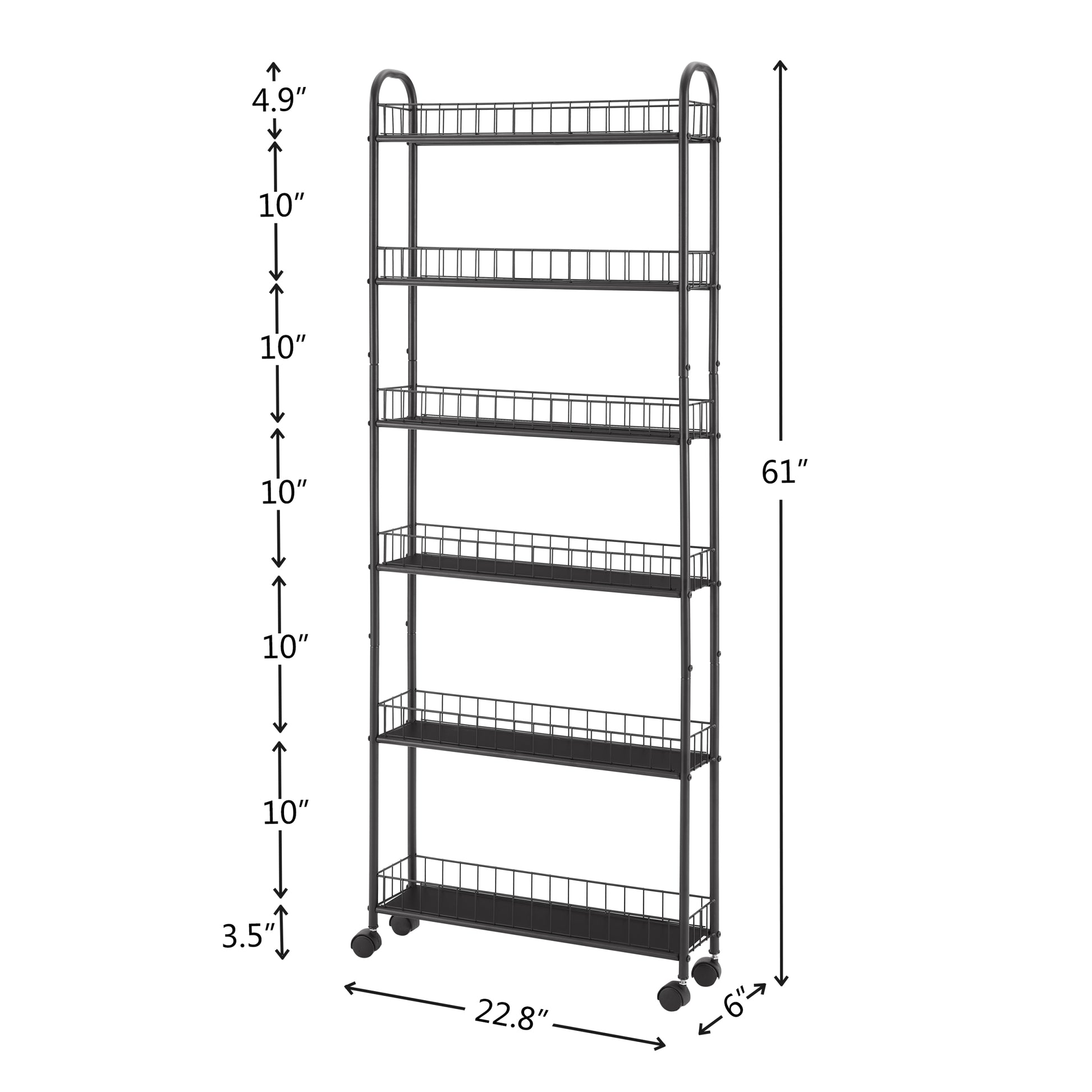 6 Tier Rolling Cart Gap Kitchen Slim Slide Out Storage Tower Rack With Wheels,6 Baskets,Kitchen,Bathroom Laundry Narrow Piaces Utility Cart Black Kitchen American Design,American Traditional Metal