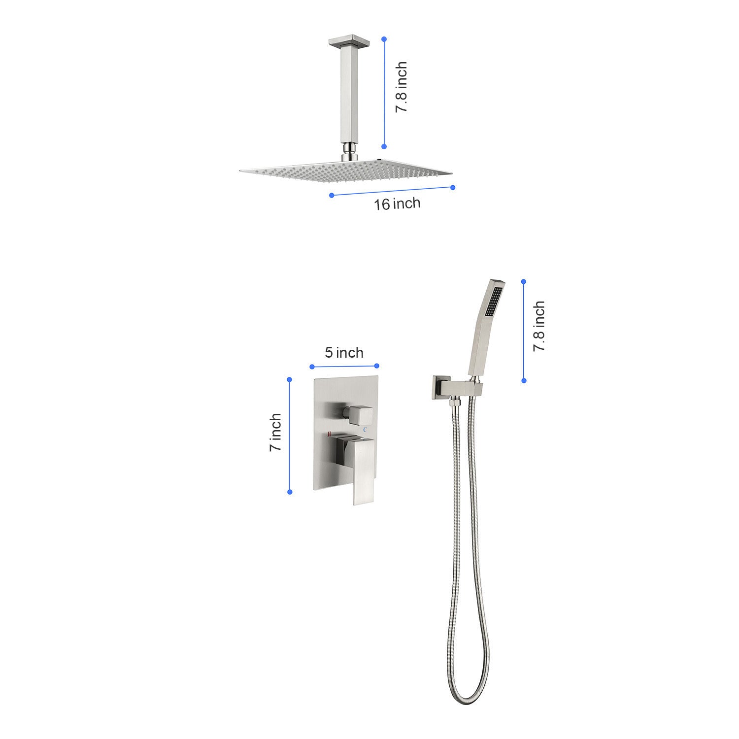 16" Shower Head System Ceiling Mounted Shower One Brushed Nickel Wall Mounted Bathroom Brass