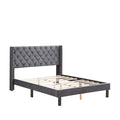 Velvet Button Tufted Upholstered Bed With Wings Design Strong Wood Slat Support Easy Assembly Gray, Queen, Platform Bed Gray Velvet