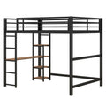 Full Size Metal Loft Bed With Built In Desk And Storage Shelves, Black Black Metal & Wood