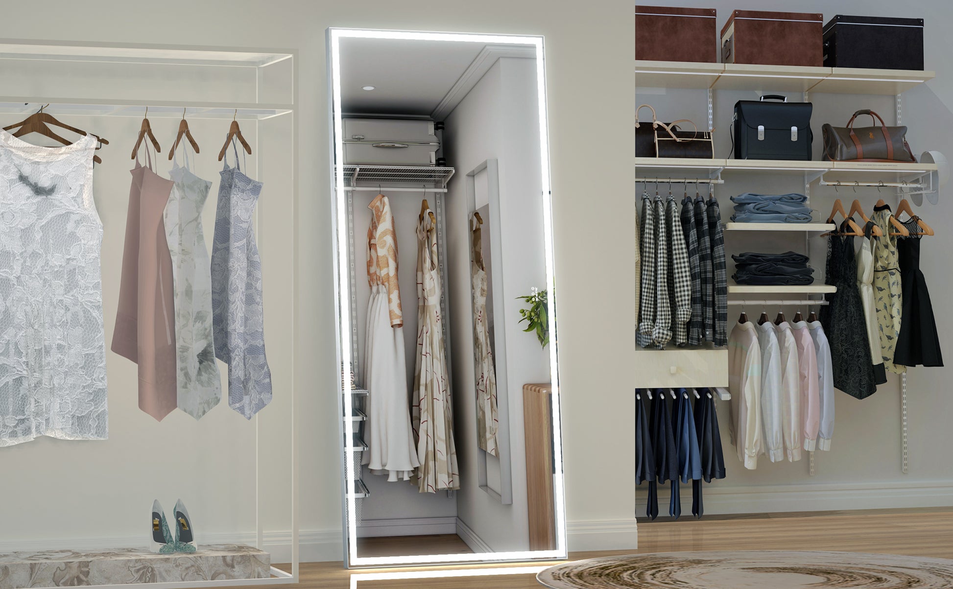 Extra Large Led Bathroom Mirror With 3 Color Aluminum Framed Wall Mirror Full Body Mirror With Lights, Vertical Horizontal Hanging Aluminum Framed Mirror For Bedroom Living Room, Silver, 84X36 Inches Silver Aluminium