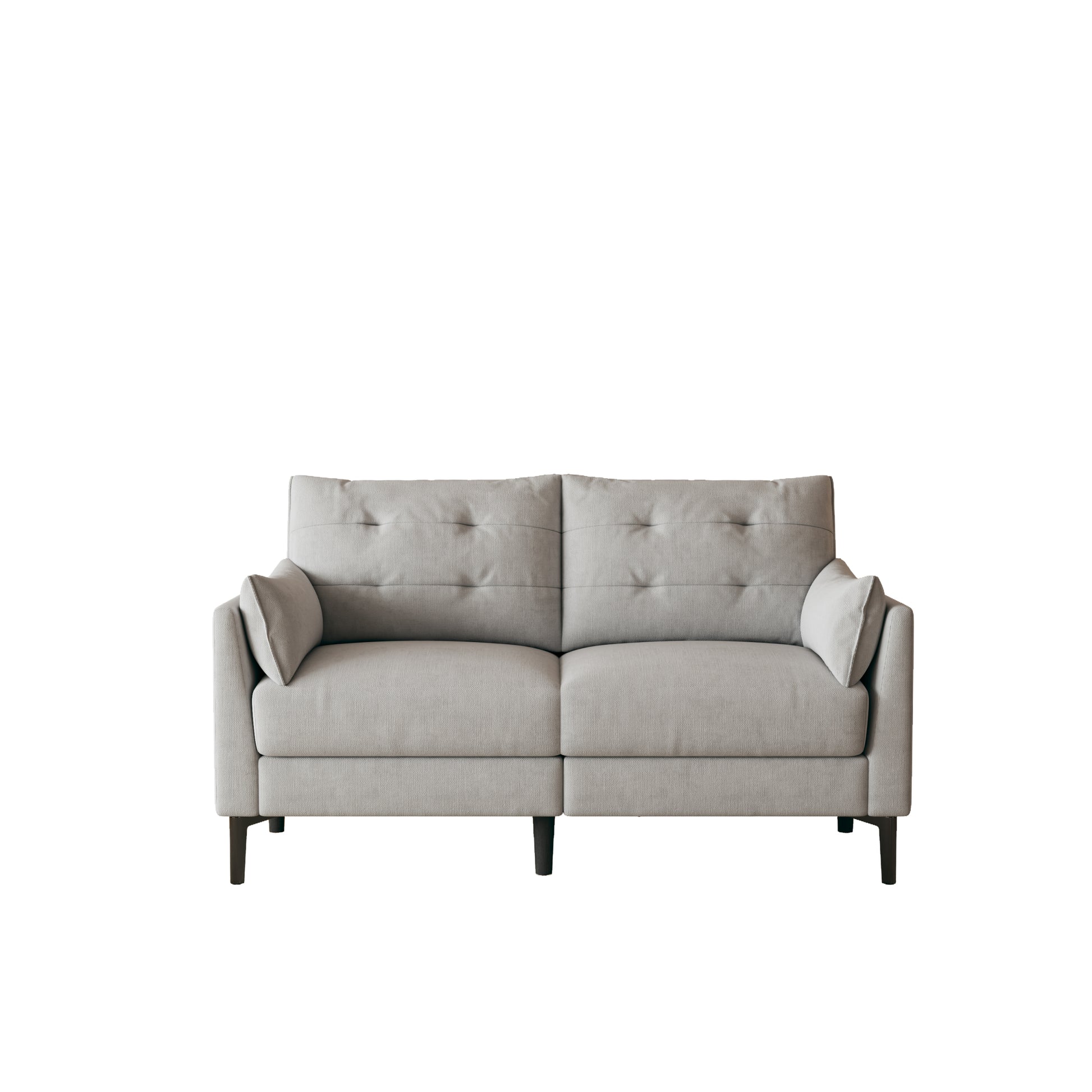 57.5 "Cotton Linen Light Grey Double Sofa Metal Feet Plastic Feet Thick Cushion With Two Armrests Light Grey Polyester Blend