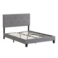 Queen Size Upholstered Platform Bed Frame With Button Tufted Linen Fabric Headboard, No Box Spring Needed, Wood Slat Support, Easy Assembly, Gray Gray Linen