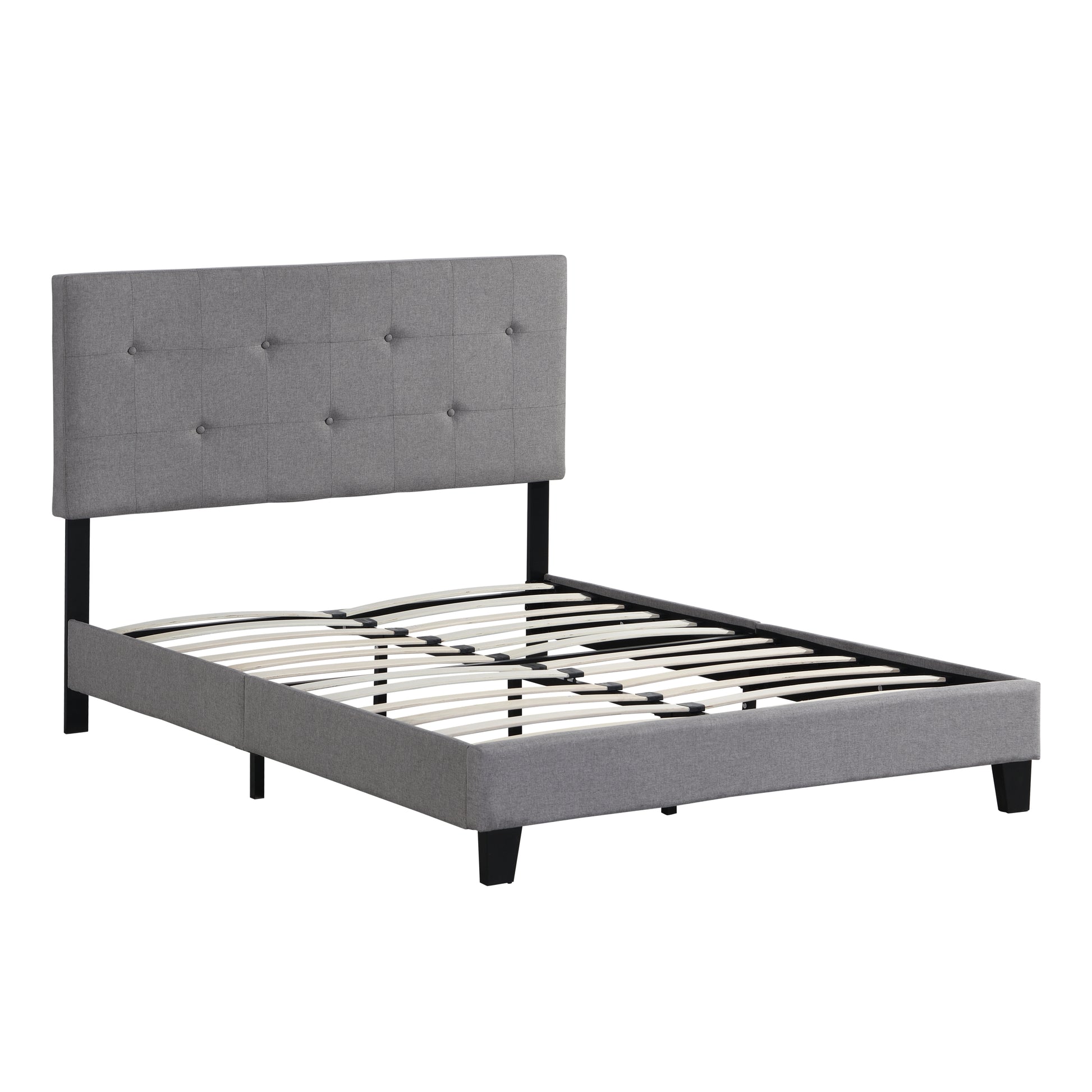 Queen Size Upholstered Platform Bed Frame With Button Tufted Linen Fabric Headboard, No Box Spring Needed, Wood Slat Support, Easy Assembly, Gray Gray Linen