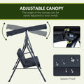 3 Seat Outdoor Patio Swing Chair With Removable Cushion, Steel Frame Stand And Adjustable Tilt Canopy For Patio, Garden, Poolside, Balcony, Backyard, Black Black Steel