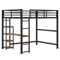 Full Size Metal Loft Bed With Built In Desk And Storage Shelves, Black Black Metal & Wood